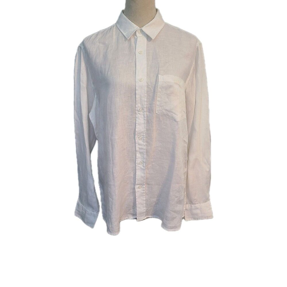 Blue Lemon Womens M Linen Crisp White Button Down Shirt Minimalist Quiet Luxury